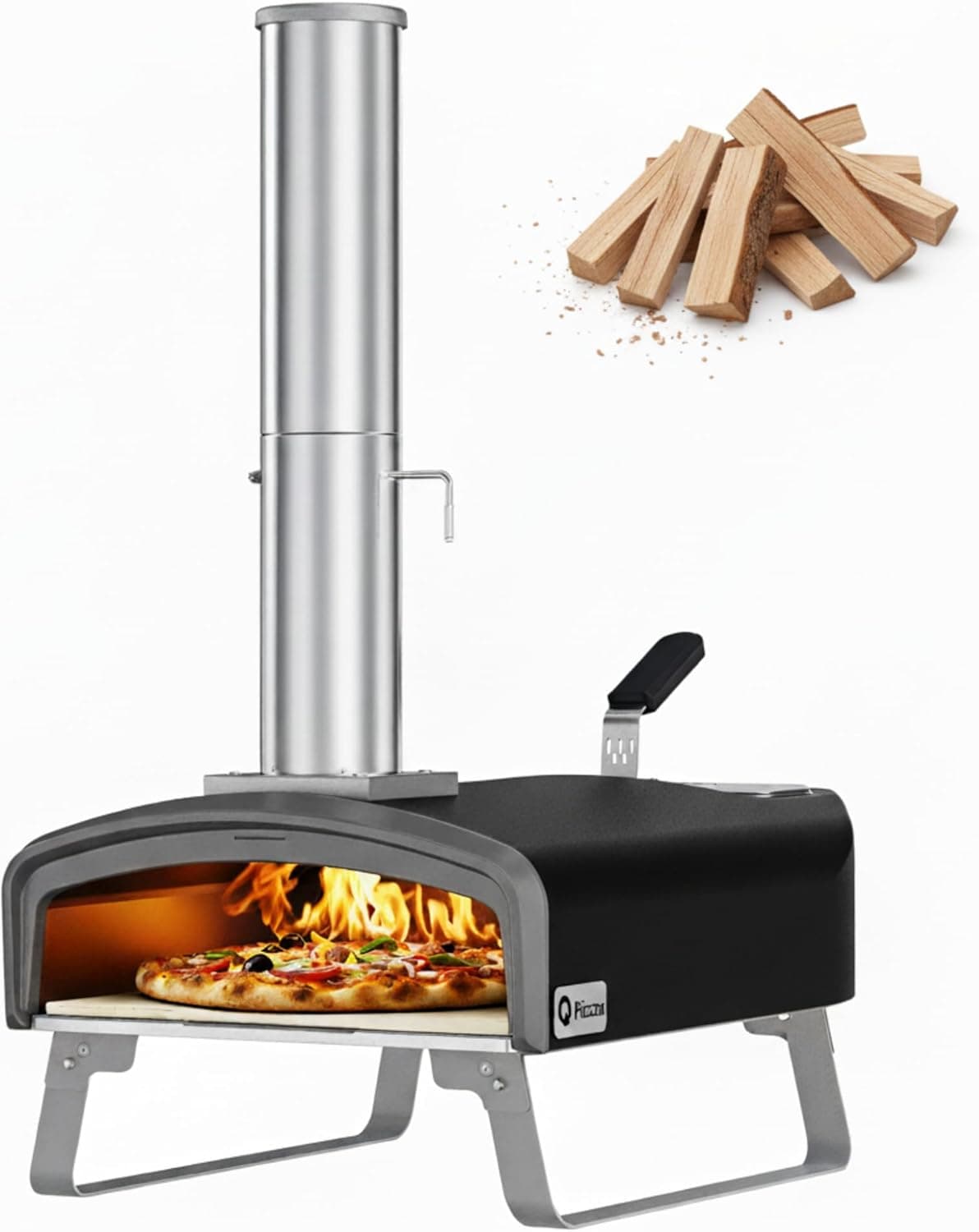 Q Pizza Portable Wood Fire Pizza Oven with Folding Legs, Outdoor Pizza Stove with Chimney, PS107