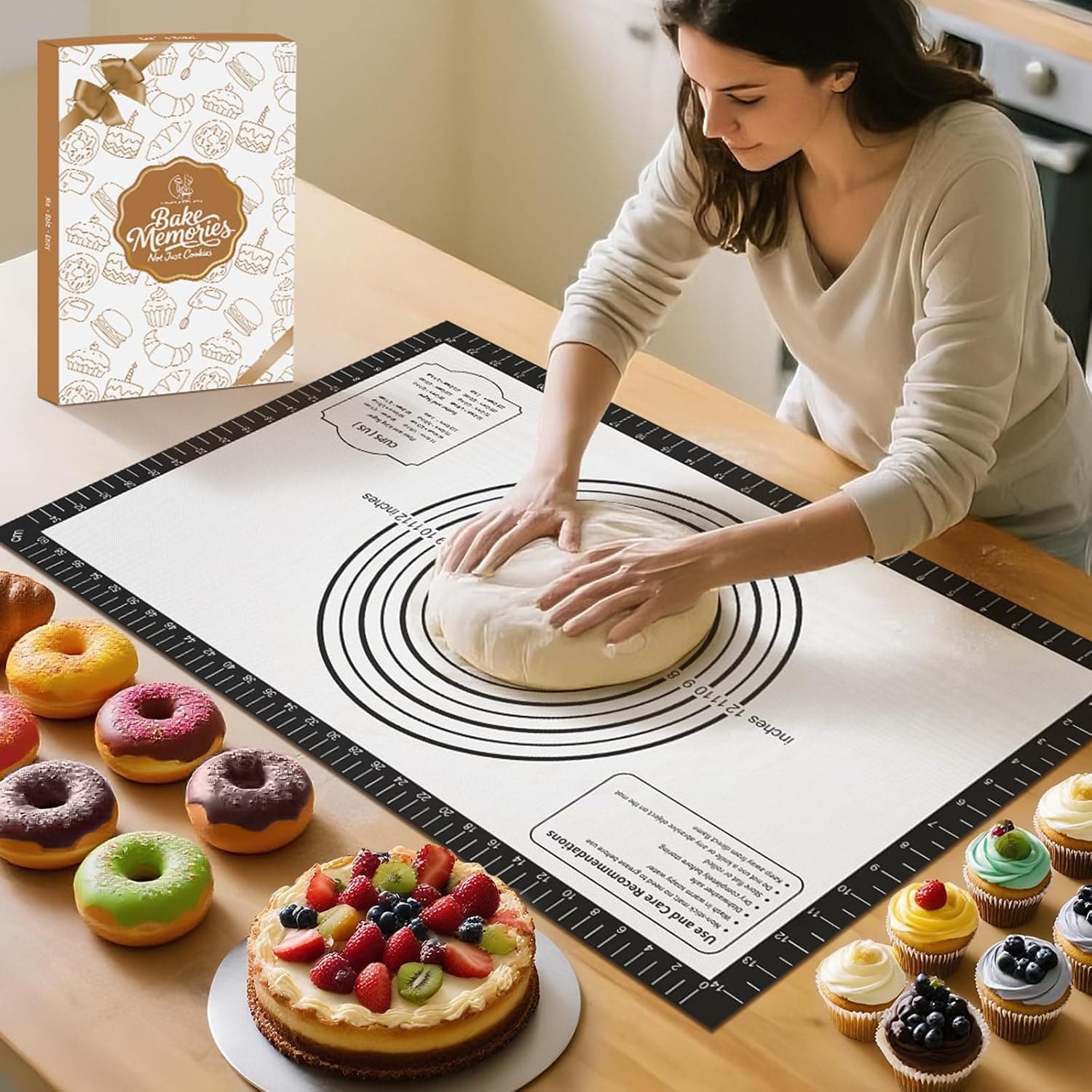 Silicone Dough Mat, Macaron Cookie Pizza Baking Mat for Oven, Non Stick Pastry Mat for Rolling Dough Non Slip