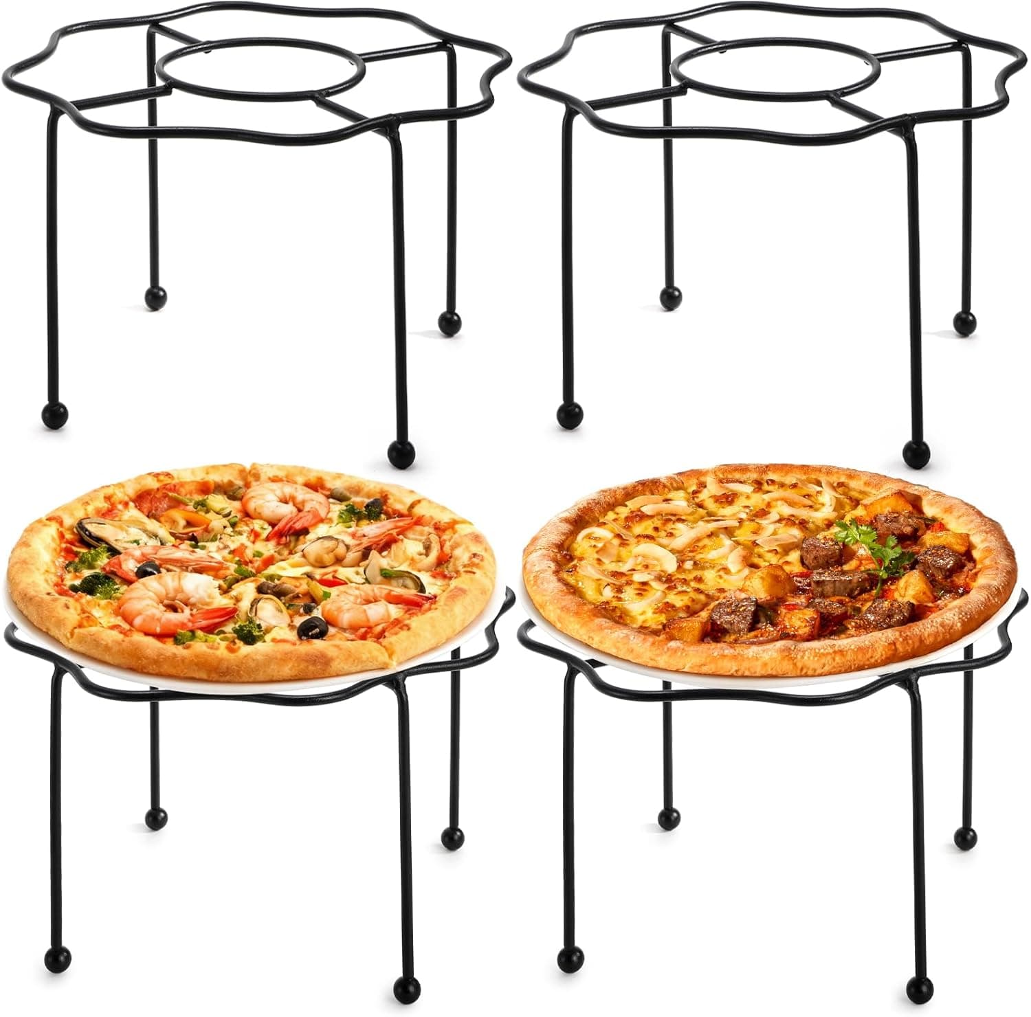 Elsjoy Set of 4 Black Pizza Stand Holder, 10 Inch Tabletop Pizza Pan Riser Stand, Metal Wire Pizza Rack for Serving, Party, Home, Restaurant