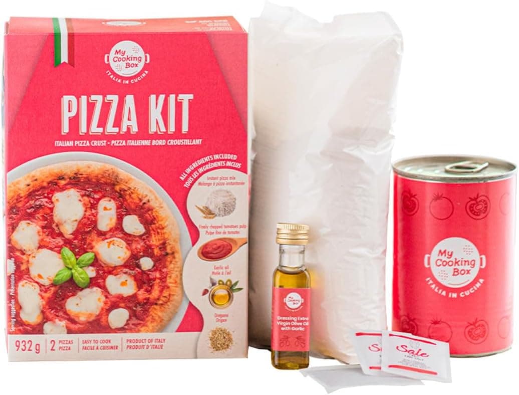 My Cooking Box Pizza Dough Kit - Products of Italy, Includes Flour, Tomato Pulp, Extra Virgin Olive Oil, Oregano and Sea Salt, 2 Pizzas, 32.9 oz