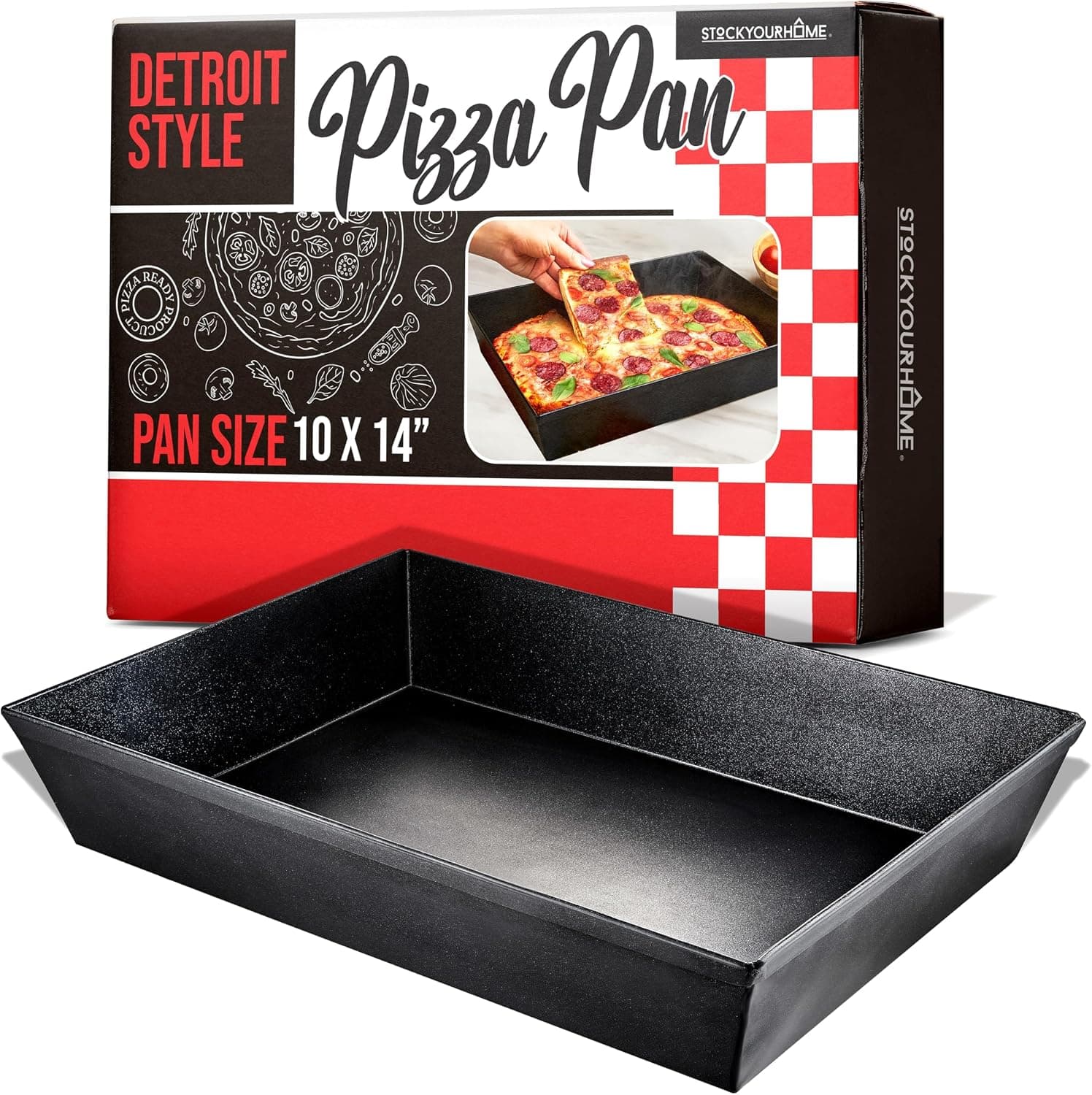 10x14 Detroit Style Pizza Pan - Non-Stick Coated Deep Dish Aluminum Pan for Focaccia, Sicilian Bread, Chicago Deep Dish Pizza