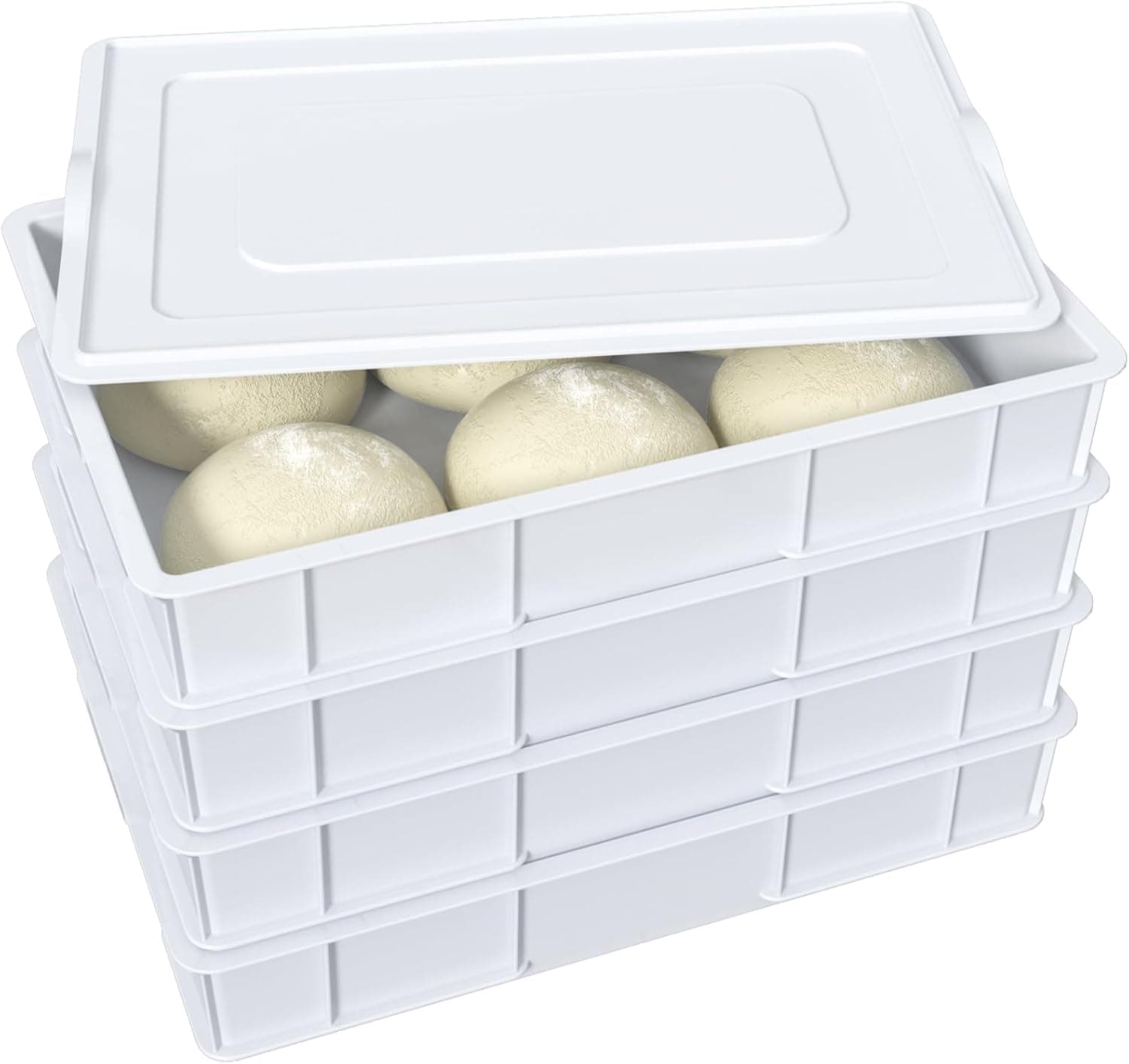 Xowine 4-Pack Commercial Pizza Dough Proofing Box with Lid, Plastic Pizza Dough Boxes, White