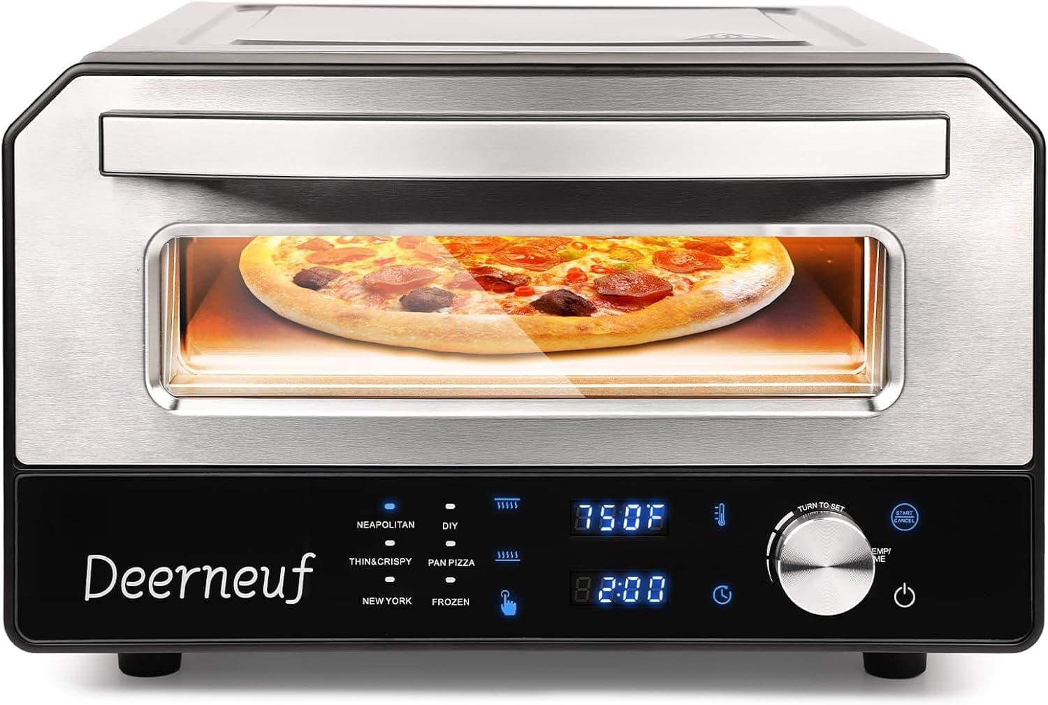 Electric Pizza Oven Indoor, Heats up to 800F, 12" Pizzas in Minutes, Countertop Pizza Oven with 6 Touchscreen Presets, Stainless Steel