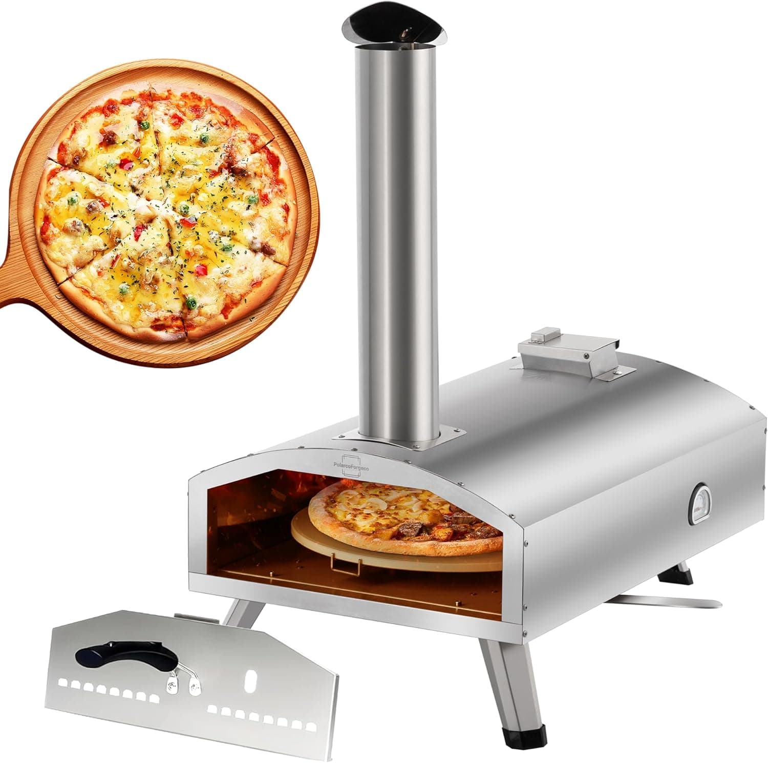 12" Portable Wood Fired Pizza Oven - Stainless Steel Pellet Pizza Stove for Outdoor Cooking, Backyard & Camping