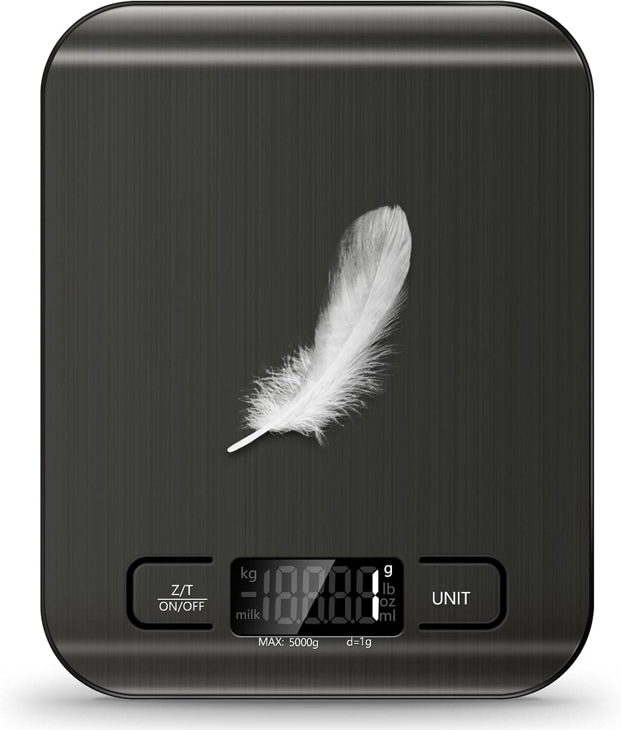 Food Scale, 11lb Kitchen Scale with 6 Units, Tare Function & LCD Display, 0.05oz/1g Stainless Steel Digital Food Scale, Black