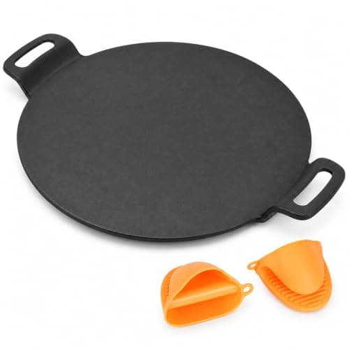 15 Inch Cast Iron Pizza Pan, PreSeasoned Tawa Dosa Pan for Oven, Grill | Round Griddle with Dual Handles, PFAS-Free Non-Toxic, Safe for Stove & BBQ, Kitchen Essentials for Pizza Lovers, Baking