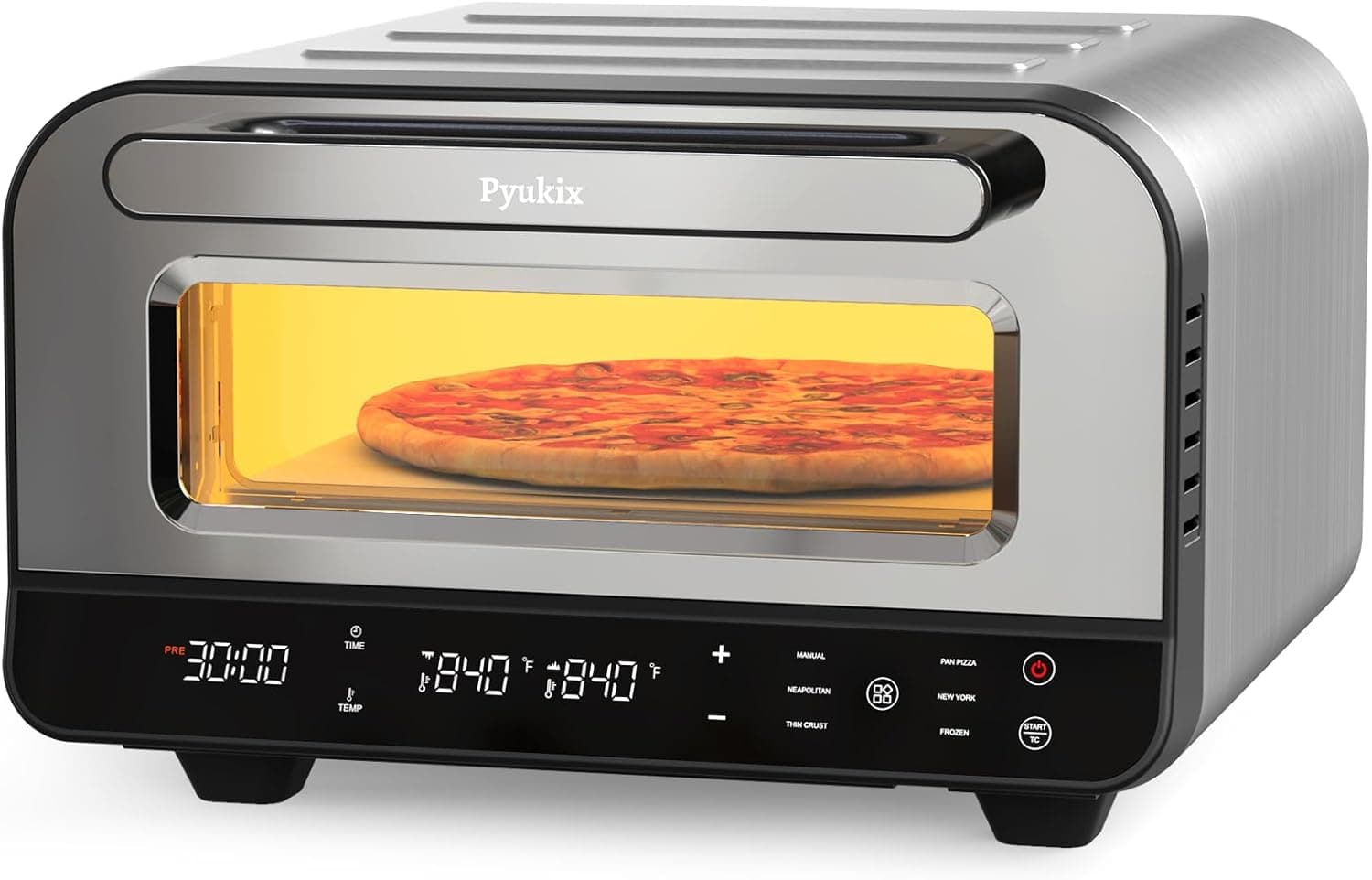 Pizza Oven Indoor, Countertop Electric Pizza Maker 12-inch, 2-minute Pizza, 6 Presets, 840F Max with Stone, Peel & Cutter