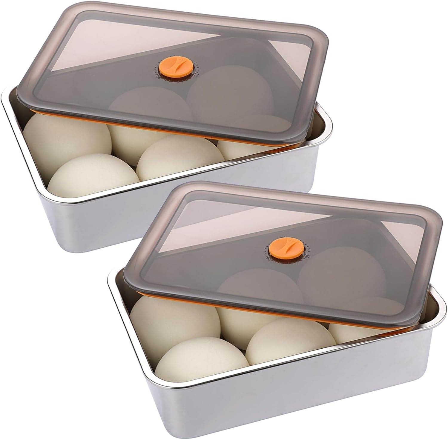 BSTKEY Pizza Dough Proofing Box, Pack of 2 Stainless Steel Stackable Food Storage Containers with Leak Proof Airtight Lid, 11.8 x 8.3 Inch