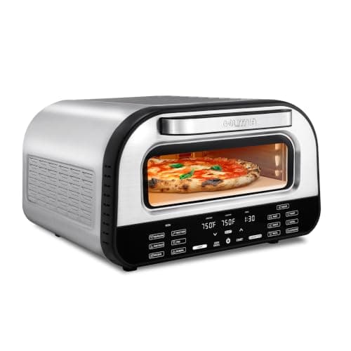 Gourmia Electric Indoor Pizza Oven - Countertop Air Fryer Toaster Oven Combo with 6 Pizza Presets, 7 Cooking Functions, Air Fry, Broil & Bake, Includes Cordierite Pizza Stone, Stainless Steel