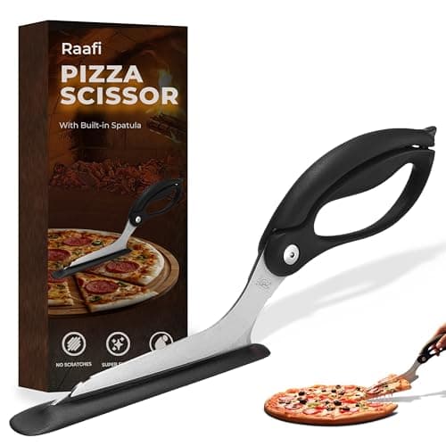 Pizza Scissors with Non-Stick Slice Server - Sharp Stainless Steel Pizza Cutter, Cuts Without Topping Mess or Scratched Pans, Firm Grip,4 in 1 Multi-Use Kitchen Shears