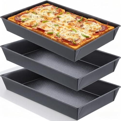 IMengjbang 3 Pcs Detroit Style Pizza Pan 10x14x2.5 Non-Stick Rectangle Deep Pizza Pans Heat-Resistant Pre-Seasoned Detroit Deep Dish Pizza Pan Carbon Steel Sicilian Style Pans Dish Bakeware