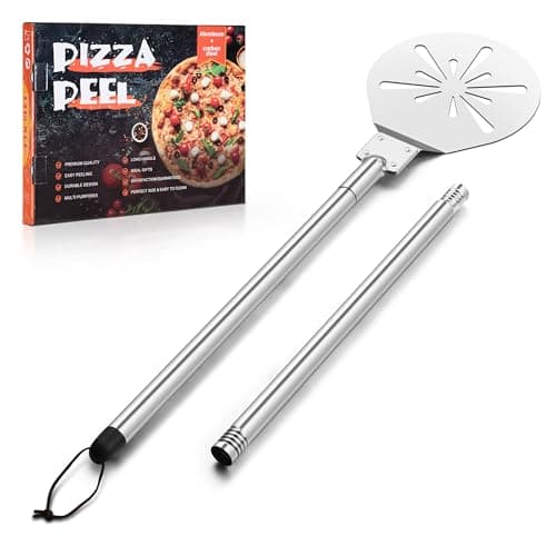 Stainless Steel Pizza Turning Peel 8-Inch, HaSteeL Round Pizza Turner Paddle, Perfortaed Pizza Spinner Spatula with Long Detachable Handle, Dishwasher & Oven Safe