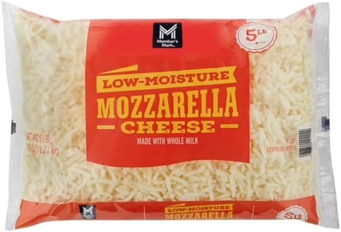 Shredded Mozzarella Cheese 5 lbs - Low-Moisture Part-Skim, Perfect for Pizza, Pasta, Lasagna & Cooking