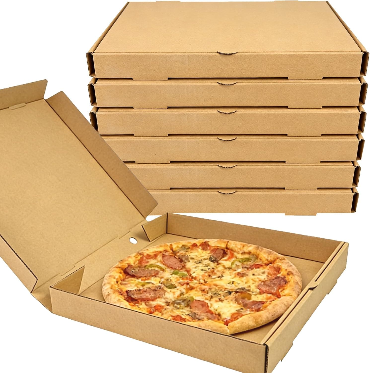 MOLDTAS 6 Pcs Pizza Boxes 12 x 12 x 1.6 Inch Paperboard Disposable Complete Pizza Container Boxes for Party Food Storage