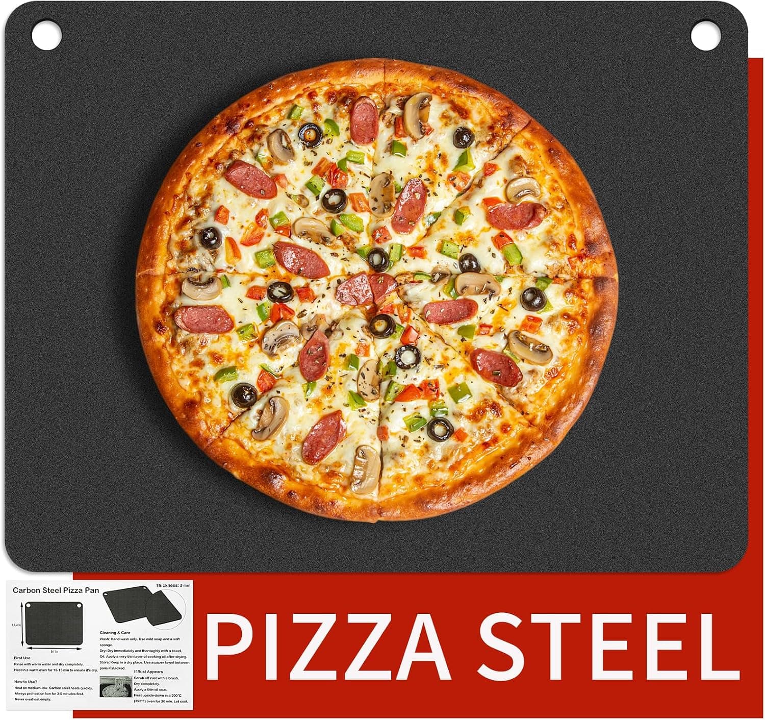 Jibrelxion Pizza Steel XL for Oven & Grill, 16" x 13.4" Professional Metal Baking Steel Sheet